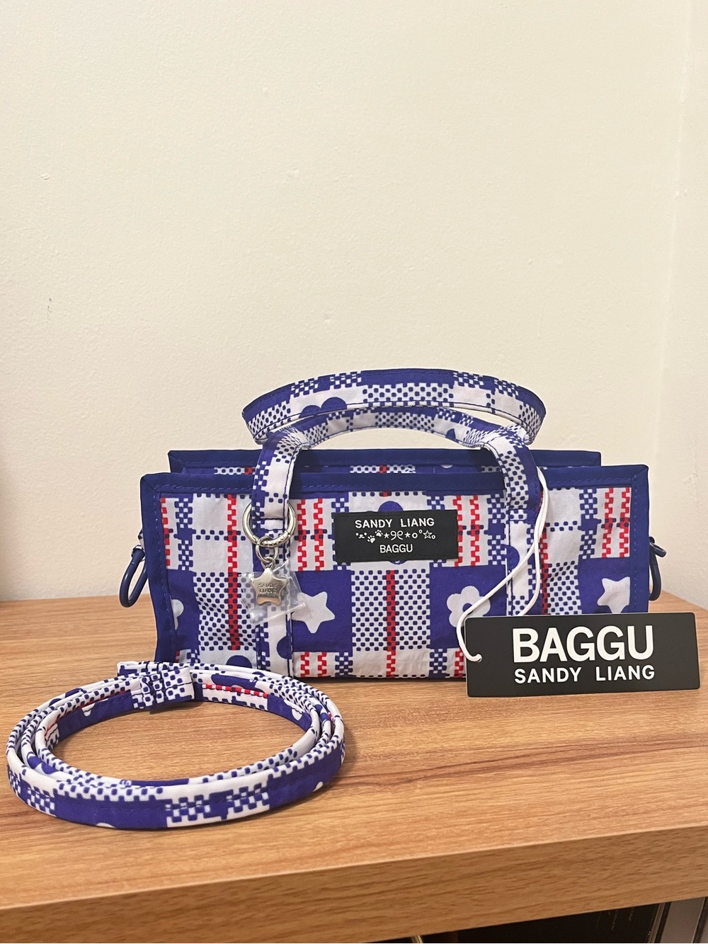 NWT Sandy Liang x Baggu Mini Market Bag PLAID BLUE
